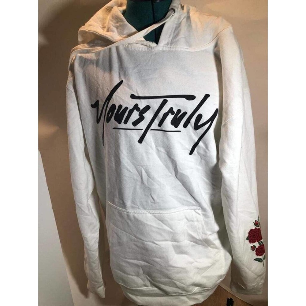 Yours Truly White Rose Embellished Hoodie Pullover White Size M